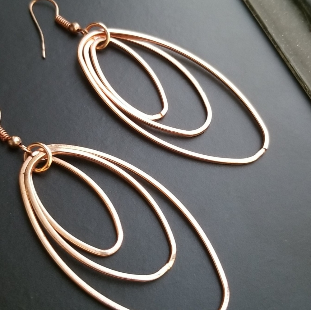 Long Dangling Copper Tri-Hoops